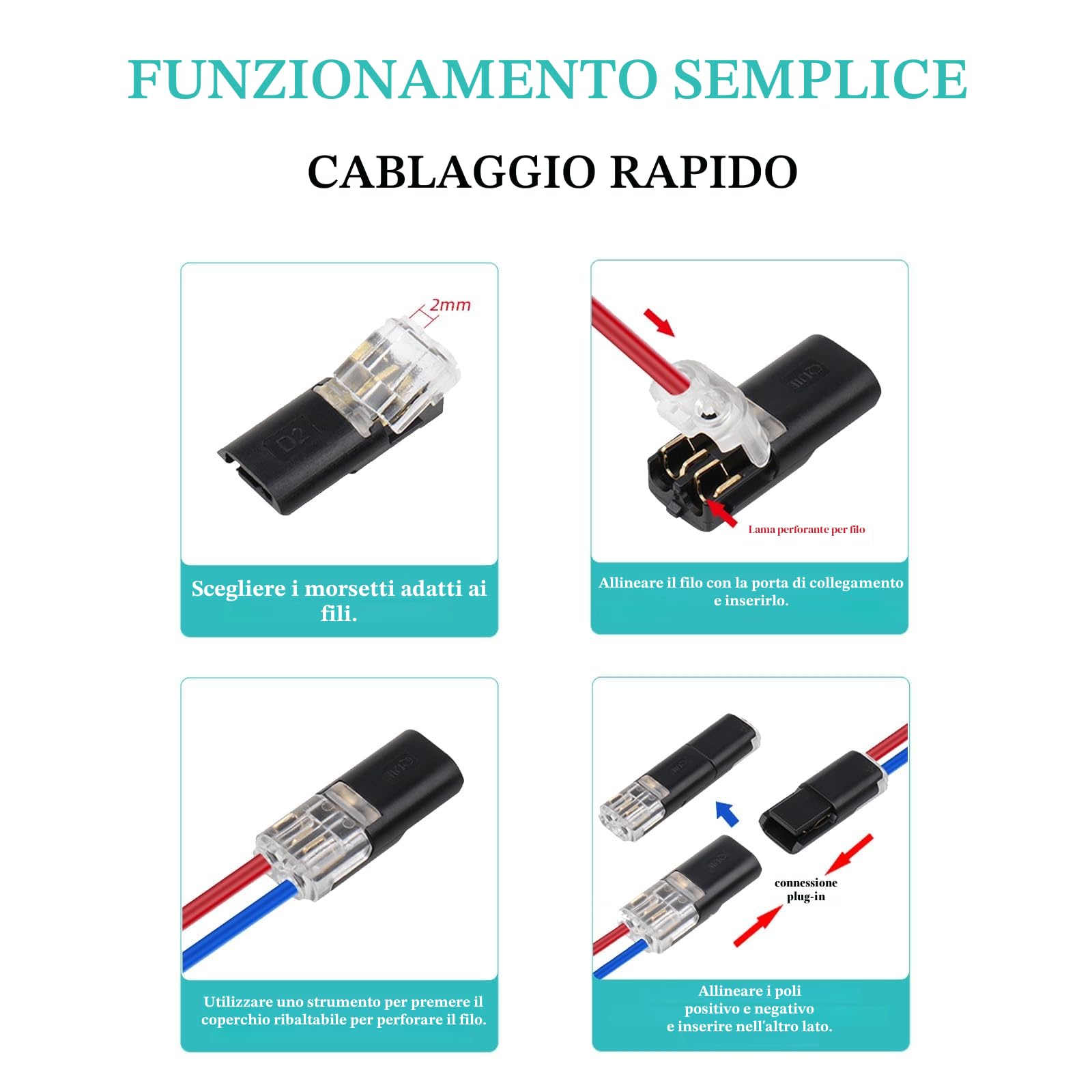 YESLUSY 40 Connettore, Connettori Elettrici Rapidi 12V, 2 Pin, Impermeabili, Connettore Elettrico per Cavi AWG 18-22