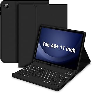 جراب بلوحة مفاتيح لجهاز سامسونج جالاكسي تاب A9+ مقاس 11 بوصة موديل 2023 (SM-X210/X215)، جراب بحامل رفيع وخفيف الوزن مع كيبورد بلوتوث لاسلكي قابل للفصل مغناطيسيا من تايب كيس، أسود