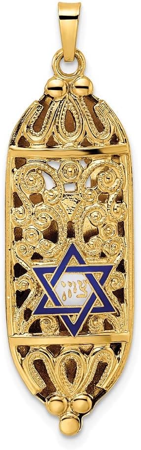 FJC Finejewelers 14 kt Yellow Gold Polished Solid Mezuzah Enameled Star Charm 42 x 12 mm