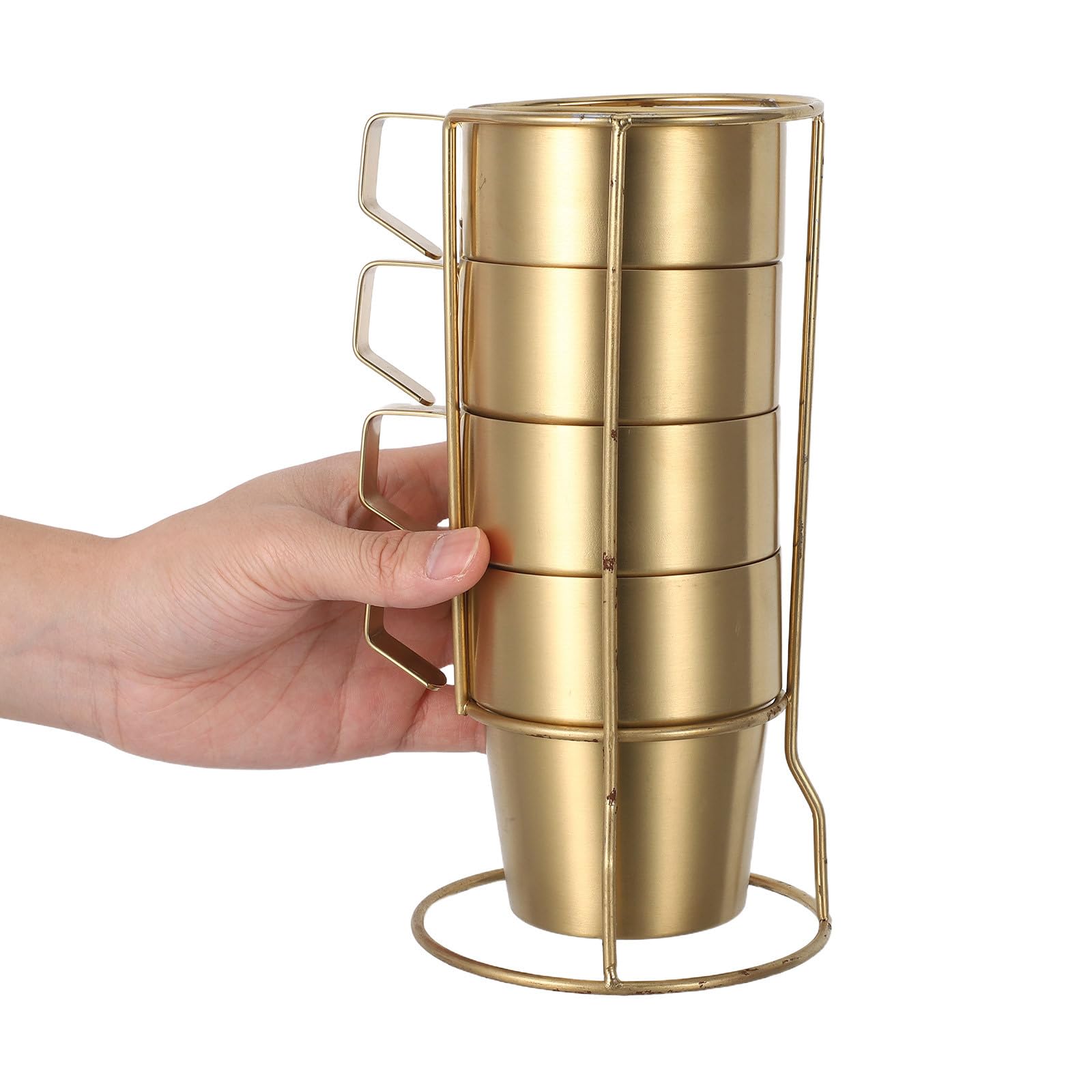 Alipis Juego de tazas de café apilables de acero inoxidable con soporte, 300 ml, con aislamiento de doble pared, para té y agua, para exteriores, bebidas frías y calientes.
