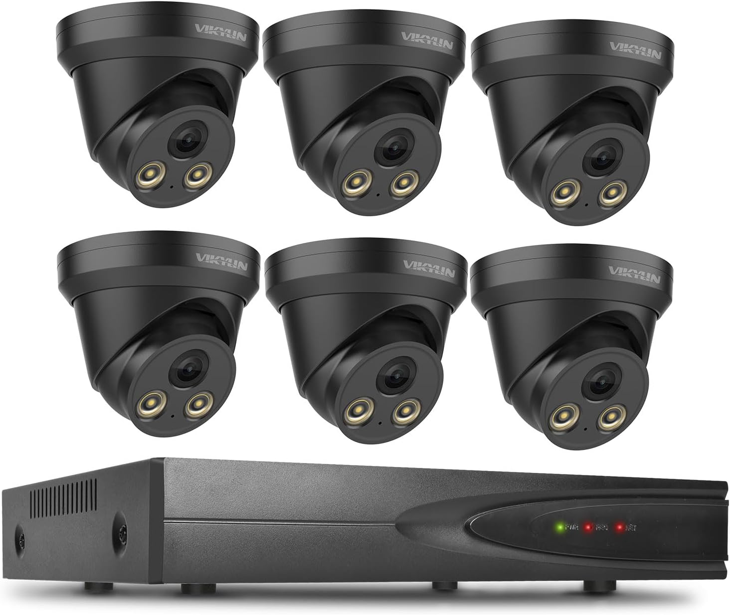 VIKYLIN 【Plug & Play 4K 8CH PoE NVR Recorder and 6pcs 4K 8MP Full Color AI Turret IP PoE Camera with Mic/Audio,Human & Vehicle Detection and F1.0 Aperture 98ft Color Night Vision