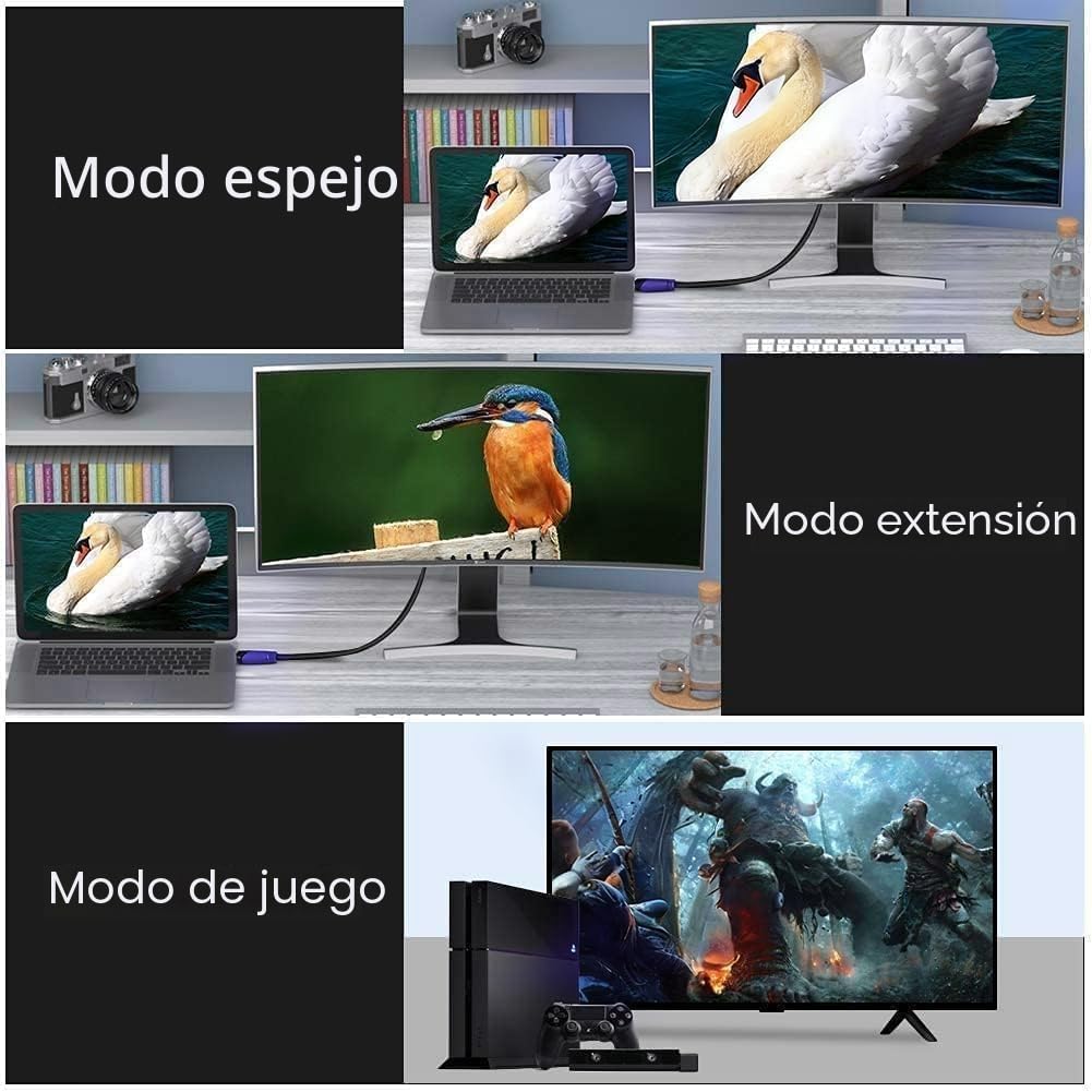 Cable HDMI 8K/4K 2M (HDMI 2.1,48Gbps,8K@60hz,4K@120hz) Conectores chapados en oro de ultra alta velocidad, Retorno de audio Ethernet, Video 4K, FullHD1080p 3D Compatible con Playstation Arc PC HDTV
