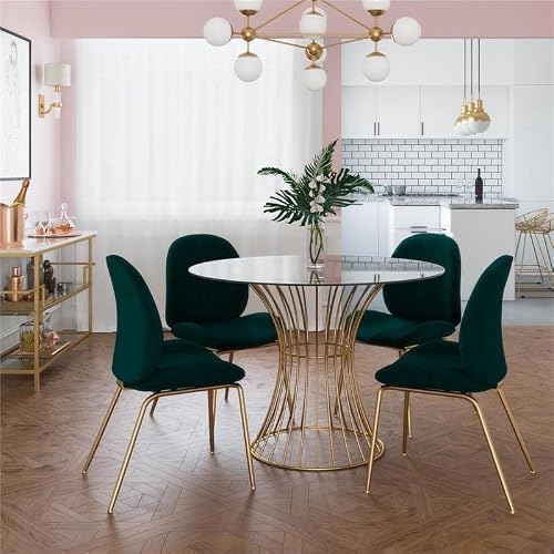Cosmoliving By Cosmopolitan Westwood Modern Clear Tempered Glass Round Top Dining Table With Hourglass Gold Base - Brass #TOP5