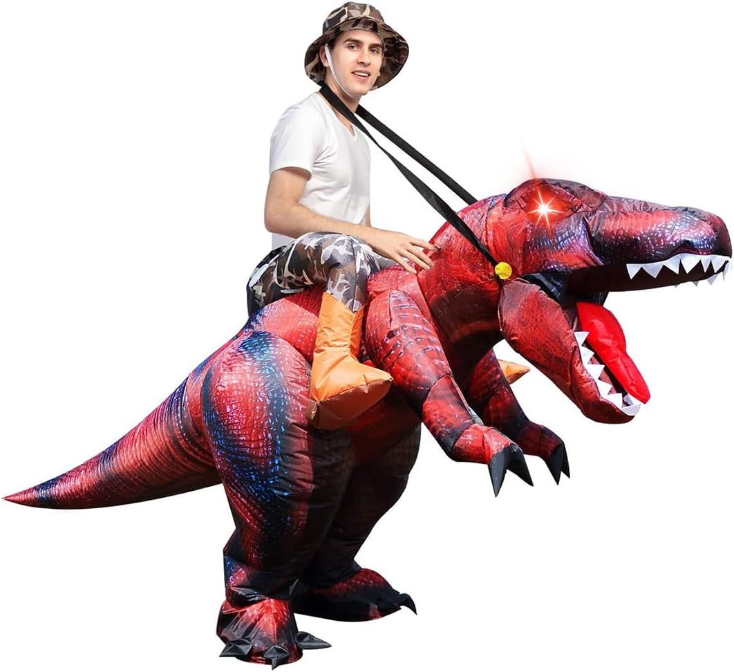 GOOSH Inflatable Dinosaur Costume Adults Halloween Blow up Costumes for Men Women Riding T Rex Air Costume for Party Cosplay