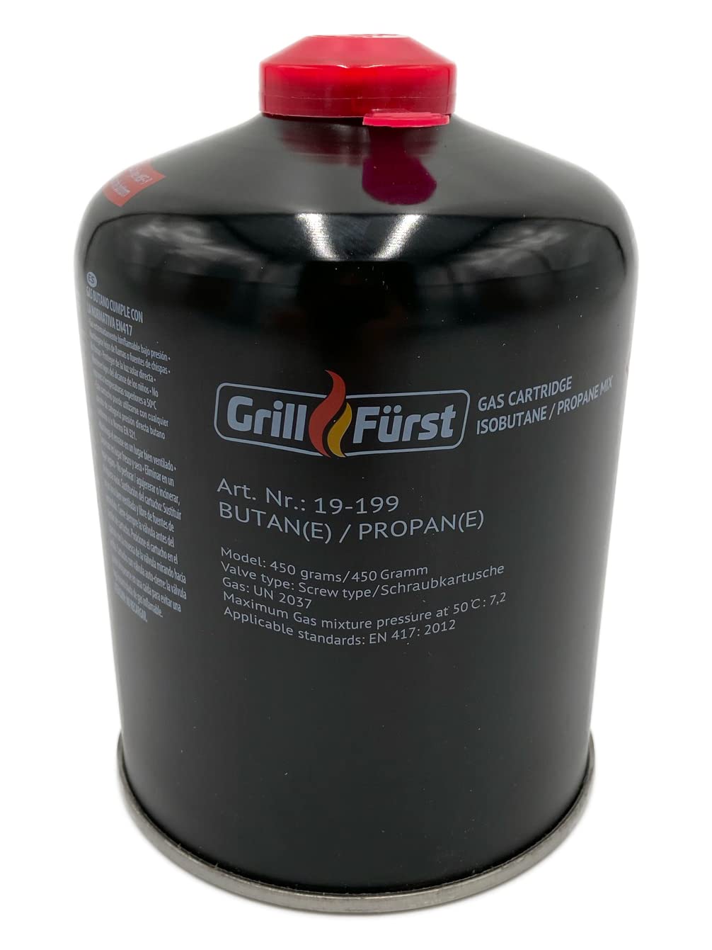 Grillfürst 6 x 450g Butan Gaskartusche/Schraubkartusche mit EN 417 Schraubgewinde, 7/16 Zoll Durchmesser und Ventil für Grill, Gaskocher, Campingkocher, Gasheizung