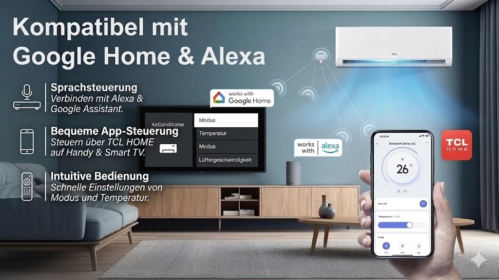 TCL BreezeIN Split Klimaanlage 12000 BTU Inverter Klimagerät mit Wärmepumpe zum Kühlen & Heizen | A++ | App & WLAN Smart Home für Räume bis zu 35m²