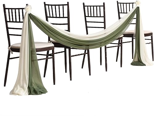 Miniatura 1 de Ling's Moment Decoraciones de pasillo de boda, 4 cortinas de iglesia para ceremonia de boda, decoración de silla de pasillo (marfil y verde