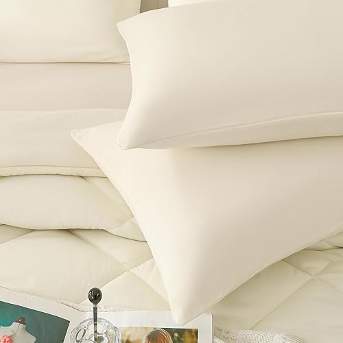 Miniatura 3 de WURUIBO Juego de edredón de microfibra ultrasuave, juego de edredón individual, color crema, 5 piezas, ropa de cama en una bolsa, ligero para todas