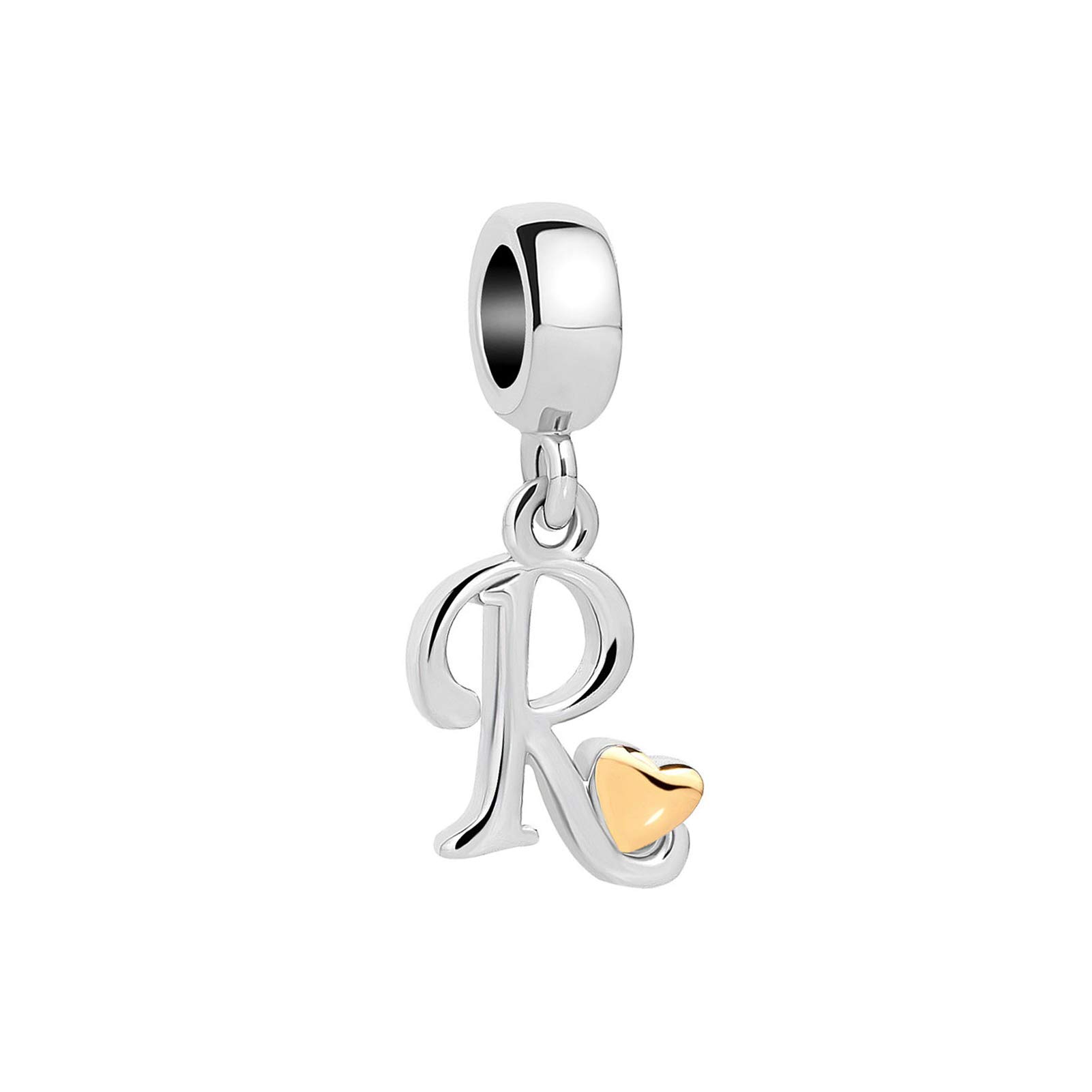 Abalorio de letra de plata con corazón dorado para pulsera Pandora iniciales alfabeto A-Z 8