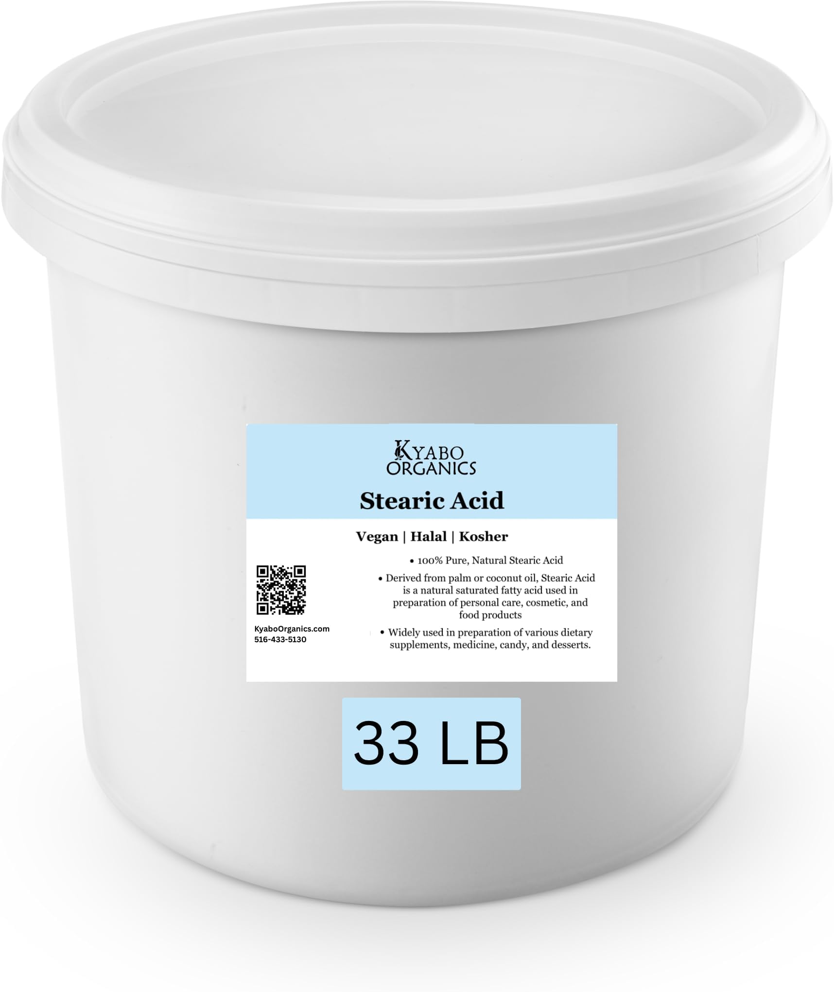 Stearic Acid 25 lb Bucket Vegan Vegetarian Halal Certified Thickening Agent for DIY Skincare, Soapmaking, Lotions, Body Scrubs, Cosmetic Grade & Food Grade