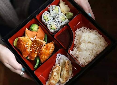Miniatura 2 de Happy Sales HSLQ-BTX9SQ, bandeja de sushi japonesa lonchera Bento caja tradicional de plástico lacado caja para restaurante o casa hecha en Japón,