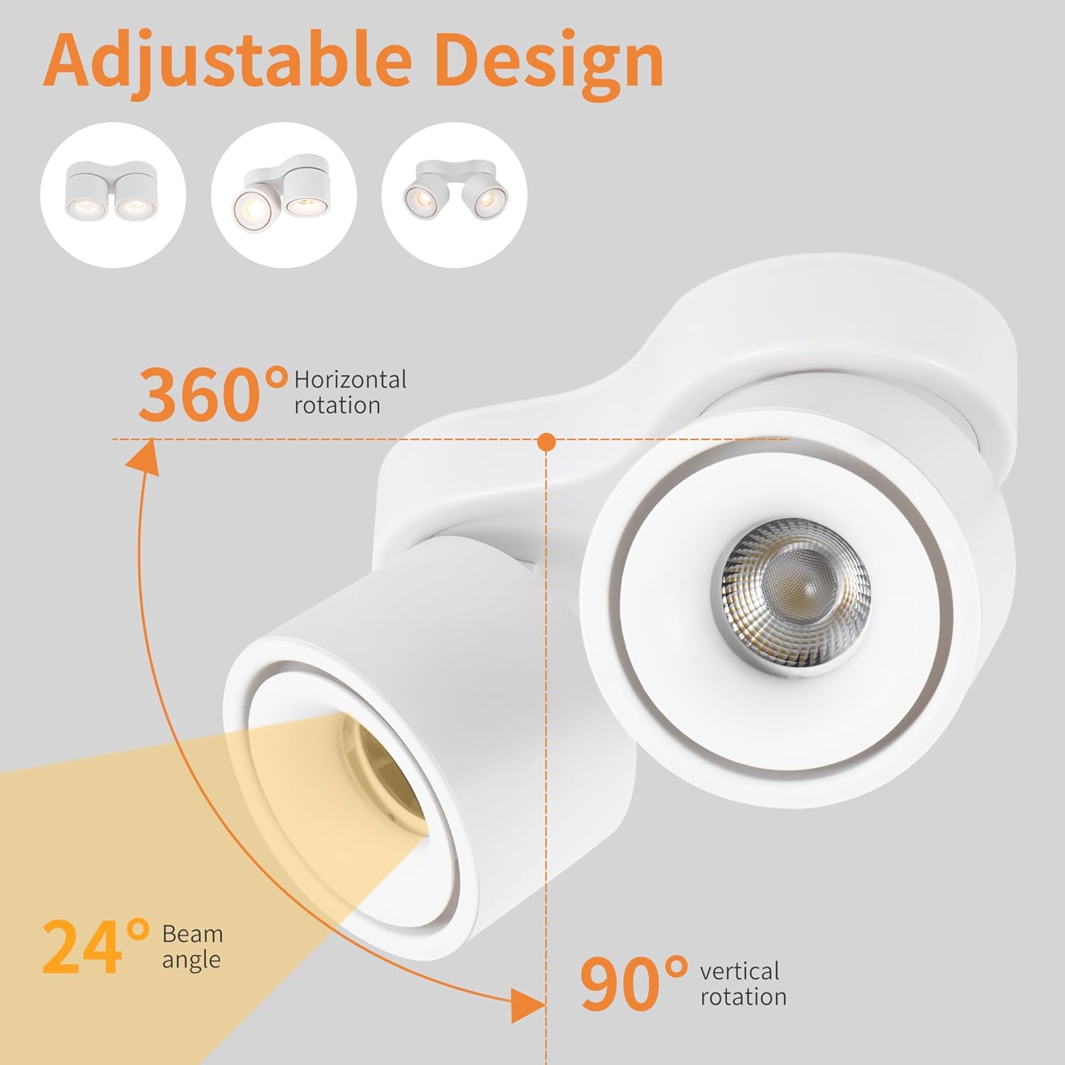 LED Dimmable Ceiling Spotlight 24W 5CCT 2700K/3000K/3500K/4000K/5000K,Adjustable Indoor Directional Spotlight Fixtures for Room Living Hallway Gallery Art Light(White)