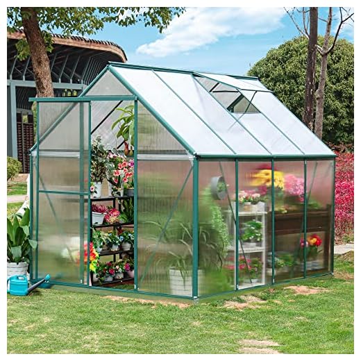 WACASA 6.2 x 8.2 FT Polycarbonate Greenhouses Kit w/Sliding Door and Vent Window,Rain Gutter, Raised Base and Anchor,Aluminum Heavy Duty Walk-in Plant Greenhouse for Backyard/Outdoors All Season