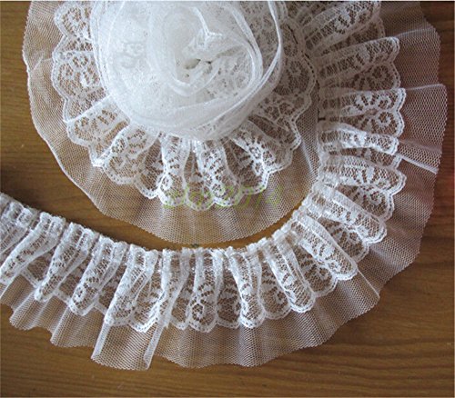 5 Yard 2-Layer Quality Pleated Organza Lace Edge Gathered Trim Ribbon 6 Cm Width Vintage White Edging Trimmings Fabric Embroidered Applique Sewing Craft Wedding Dress Diy Decor Clothes Embellishment #TOP3