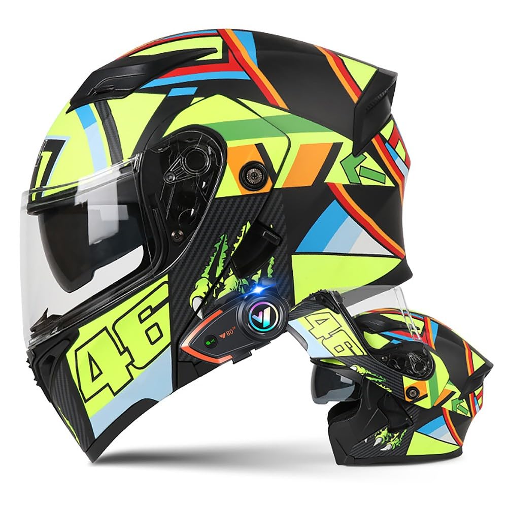 EBAYIN Casque Bluetooth Modulable, Casque Intégral Bluetooth, Double Visière, For Hommes Et Femmes Casque Intégral Bluetooth For Moto Et Scooter, Avec Haut-Parleur Intégré(L,M=(57~58cm