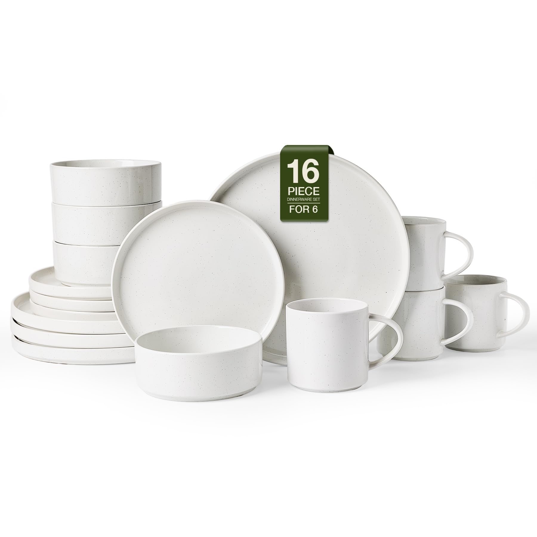 Famiware Nebula 16-Piece Stoneware Dinnerware Set with Mugs, White