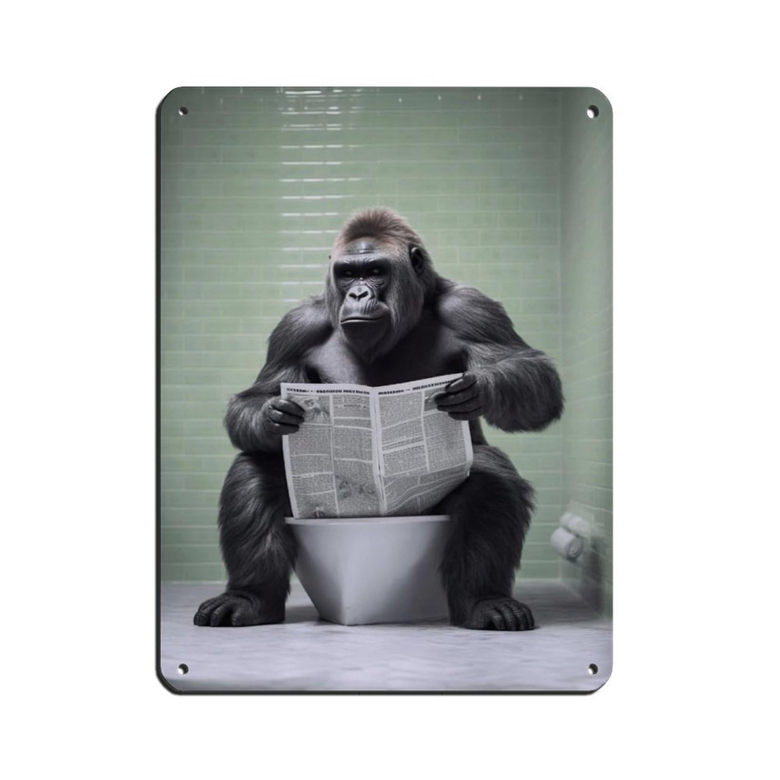Lxwnze 30L X 40W Cm Gorilla Sitting On The Toilet Reading A Newspaper (4) Retro Poster Metal Tin Sign Chic Art Retro Iron Painting Bar People Cave Cafe Family Garage Poster Wall Decoration 12X16inch(30X40cm)