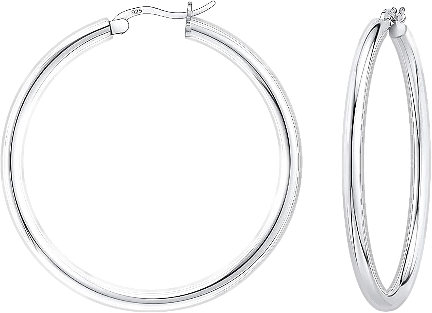 Savlano 925 Sterling silver 4MM Round Hoop Earrings for Women & Men Comes in 20MM-60MM with a Gift Box
