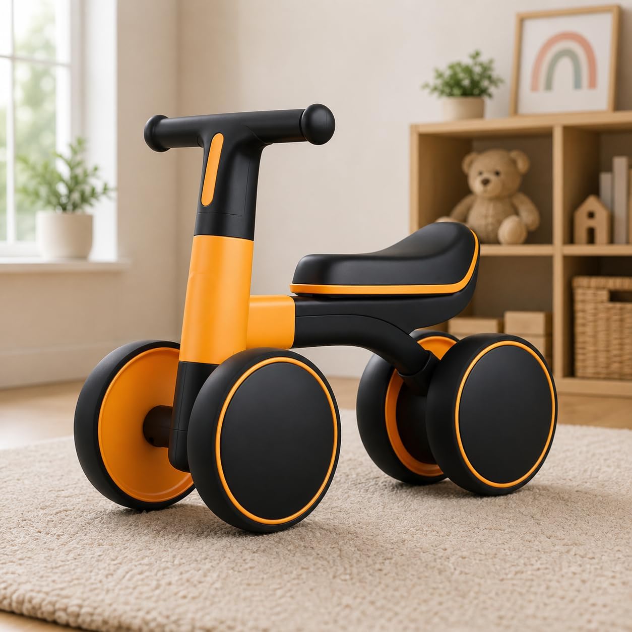 4 Wheel Ride On Balance Bike for Toddlers, Baby Push Walker Ride-On Toy with Silent Wheels, Indoor Outdoor First Bike,Beads Drawing Board for Kids & Girls (Pink)-image-44