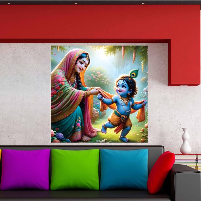 Image of British Terminal Cute little Bal Gopal Baby God Krishna| Kanha Ji | Laddu Lord Makhan Chor Painting Religious Poster for Pregnant Women for wall (matt thin vinyl,sticker,multicolor,unframed)| bj433