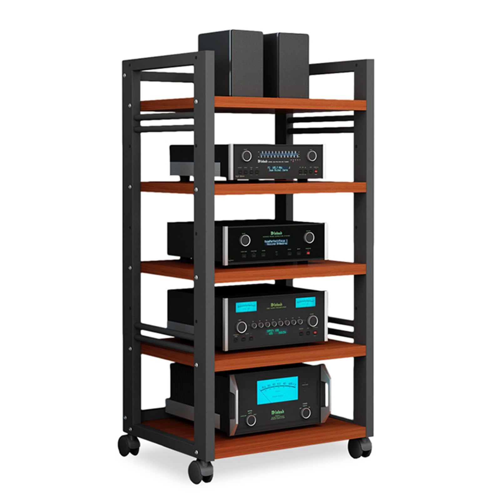 5-stöckiger verstellbarer HiFi-Ständer, bewegliches AV-Regal für Wohnzimmer, CD-Player & Medien-Aufbewahrungsturm, Holzregal, Schrank für Zuhause/Büro/Theater (A)