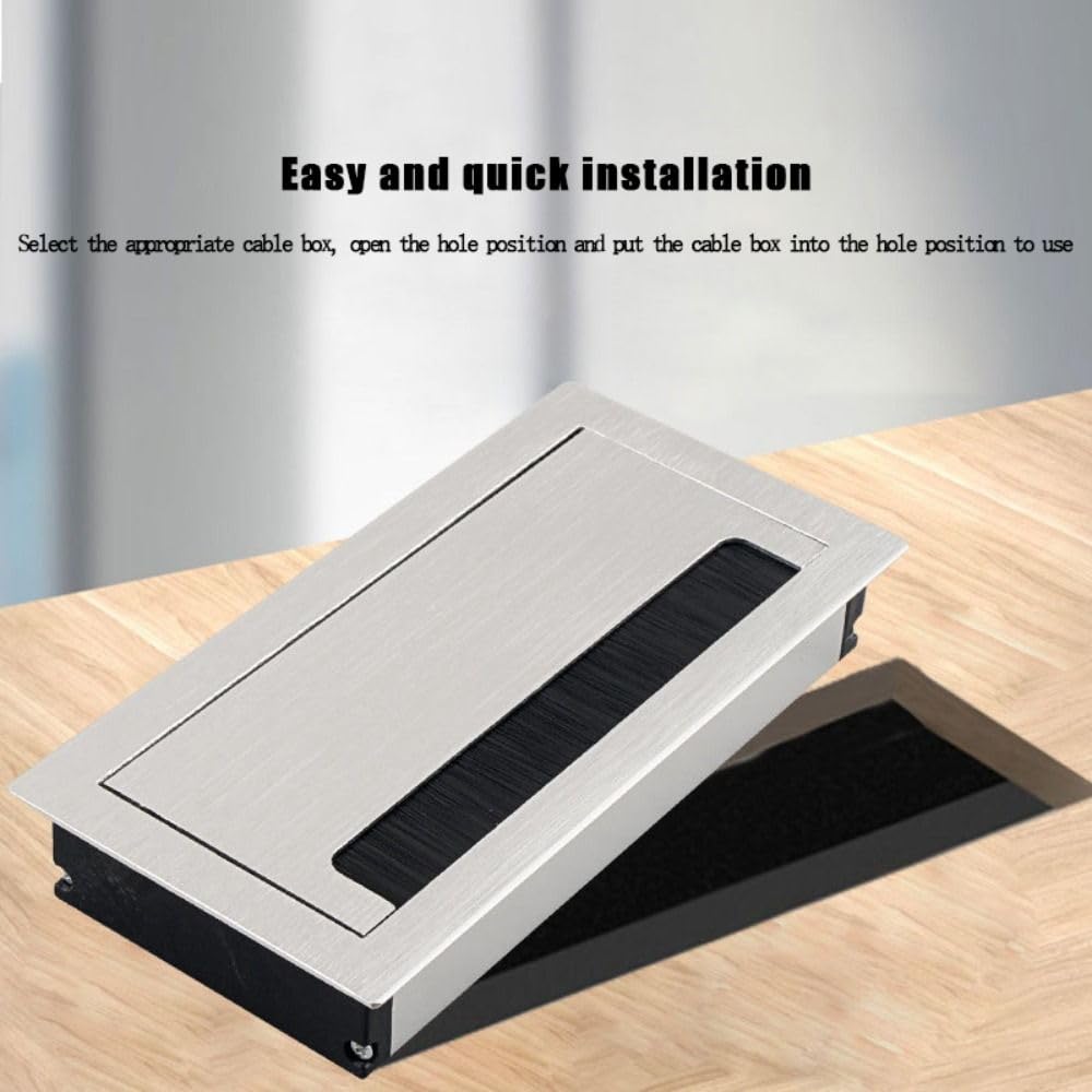 Kabeldurchführung Flip Cover Konferenztisch Threading Box mit Pinsel Square Büro Schreibtisch Verdrahtung Aluminiumlegierung Drahtloch(Silver-30cm-)