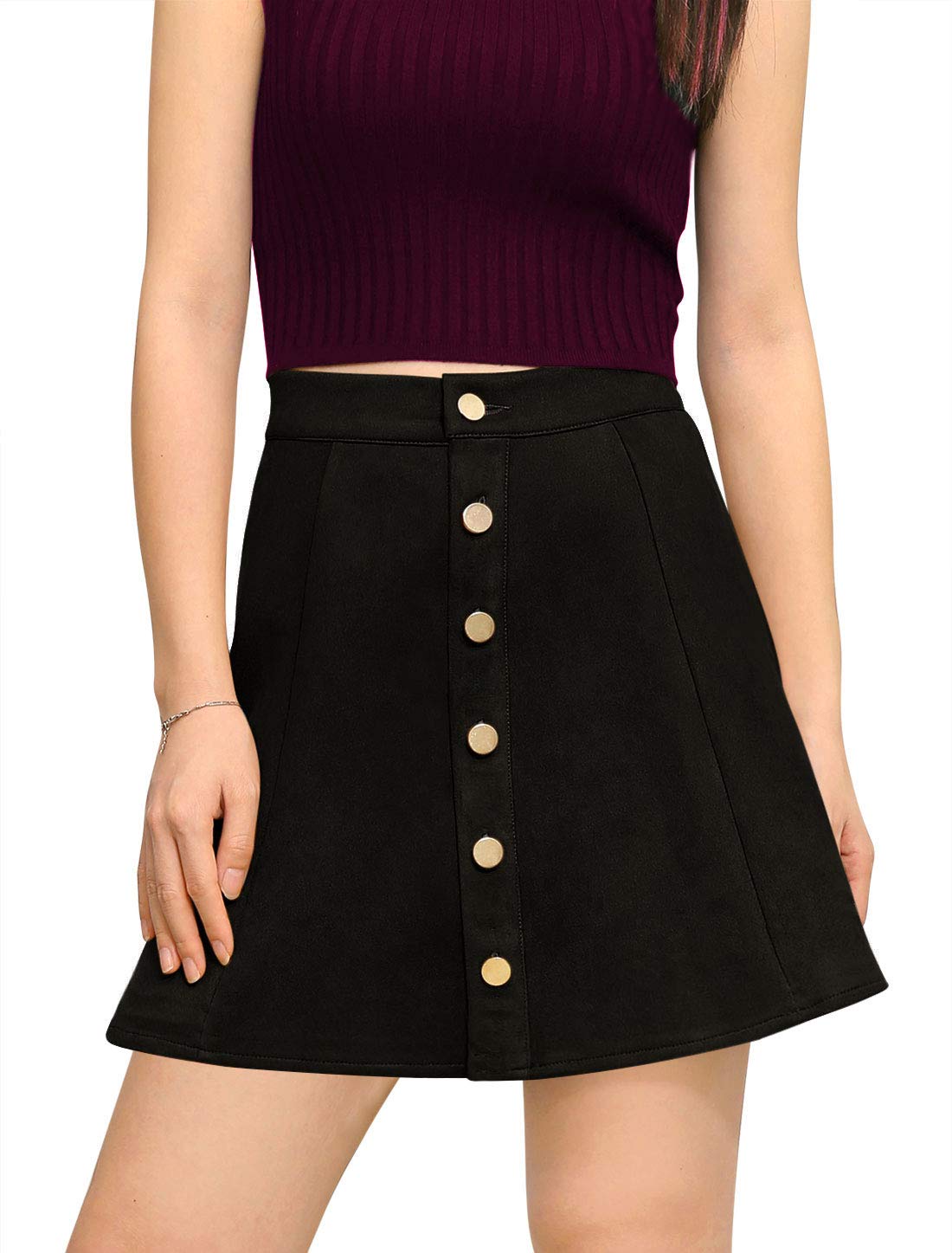 Allegra K Women's Faux Suede Button  High Waisted skirt