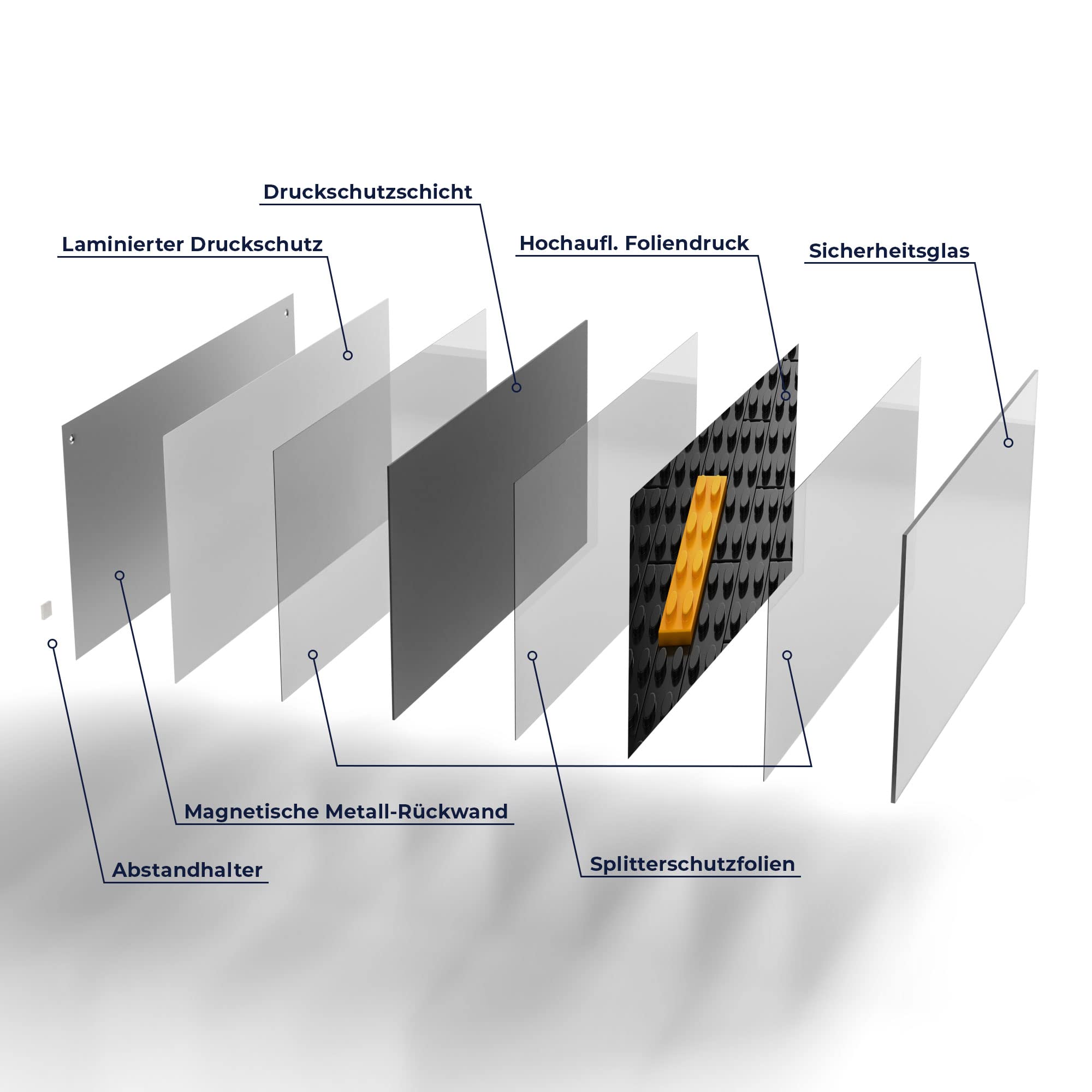 DEQORI Szklana tablica magnetyczna, wymiary 100 x 50 cm, motyw "klocki z wypustkami, tablica memo ze szkła, tablica magnetyczna z magnesami, długopisem i chusteczką do kuchni i biura, tablica magnetyczna i do pisania