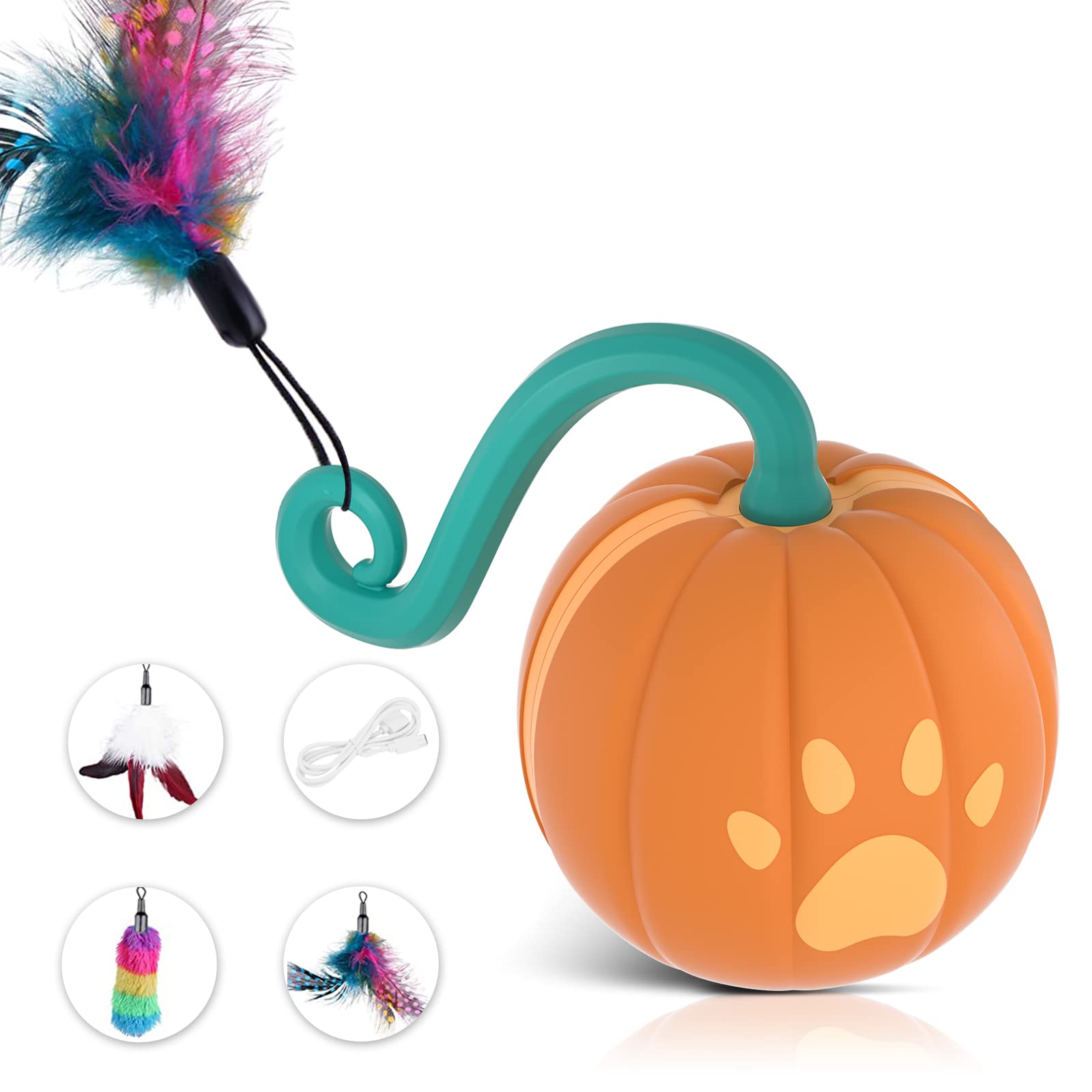 Cat Toys,Interactive cat Toy Ball,with LED Rainbow Lights,Feathers & USB Charging Cable,Touch Control and Sound Control Smart Start Cat Toy