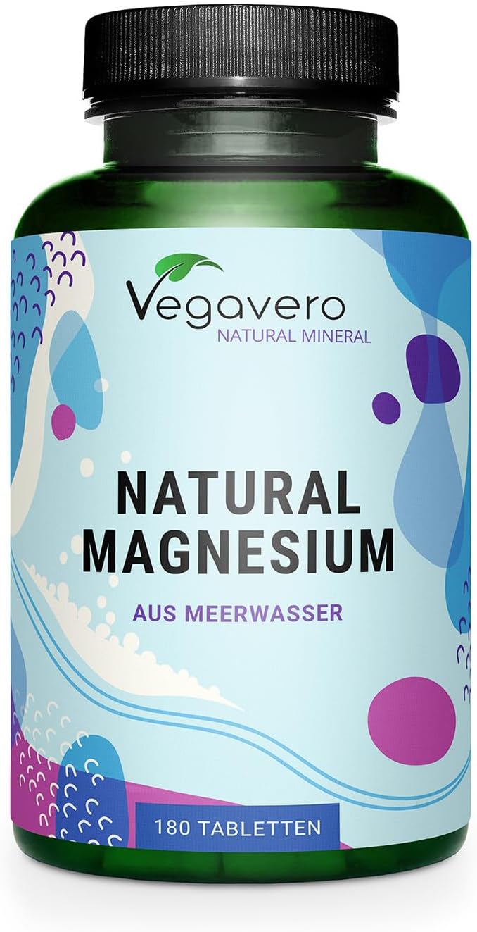 Marine Magnesium Vegavero® | 100% Natural from Seawater (Aquamin ™ MG) | NO Additives | 180 Tablets | Vegan