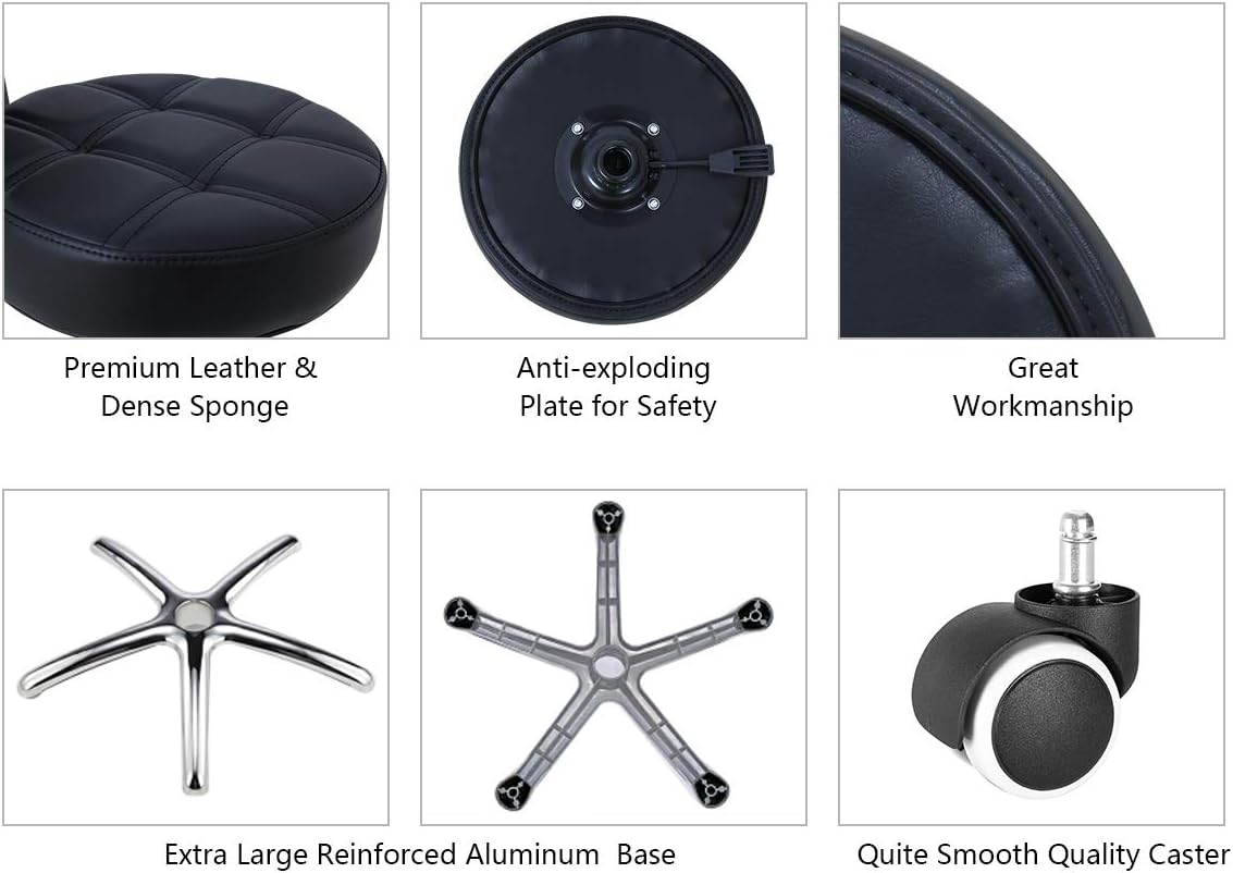 Exclusive Discount 90% Price Grace & Grace Pneumatic Height Adjustable Rolling Swivel Stool with Comfortable Seat Heavy Duty Metal Base for Salon, Massage, Shop and Kitchen (Black)