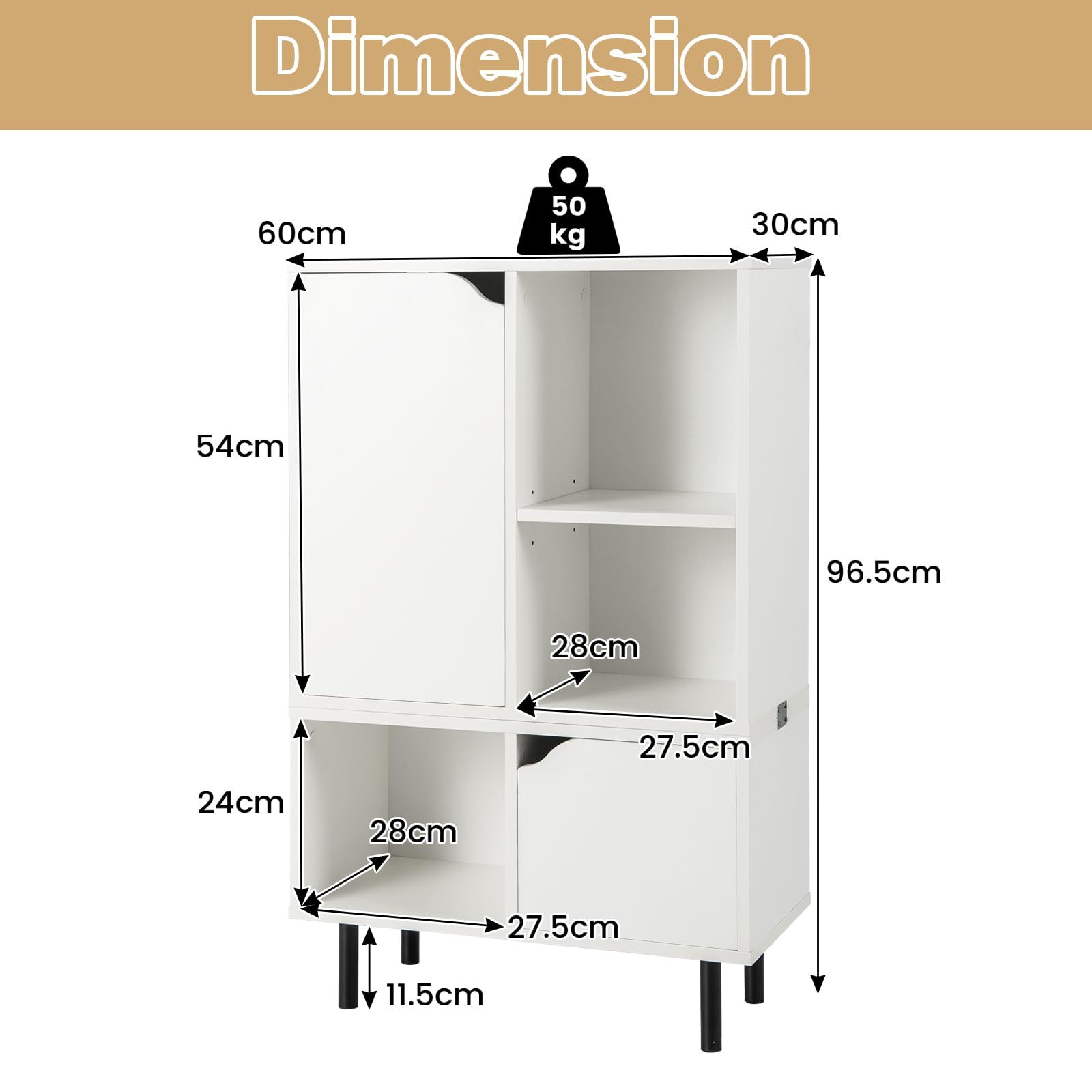 KOMFOTTEU 2 en 1 Librería Abierta Apilable con 2 Armarios y 3 Cubos