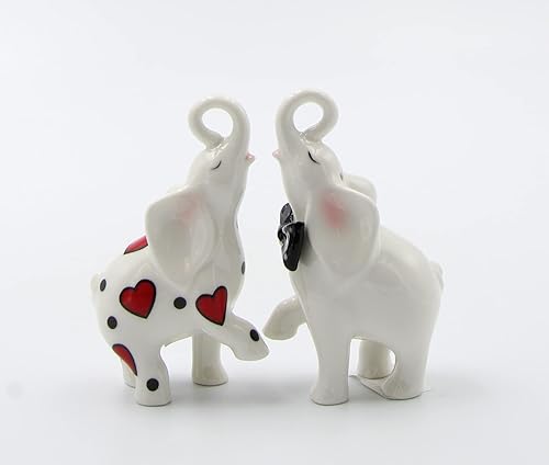 Miniatura 2 de Juego de salero y pimentero de porcelana fina, para amantes alegres, pareja de San Valentín, elefante, 4-1/4 pulgadas de alto