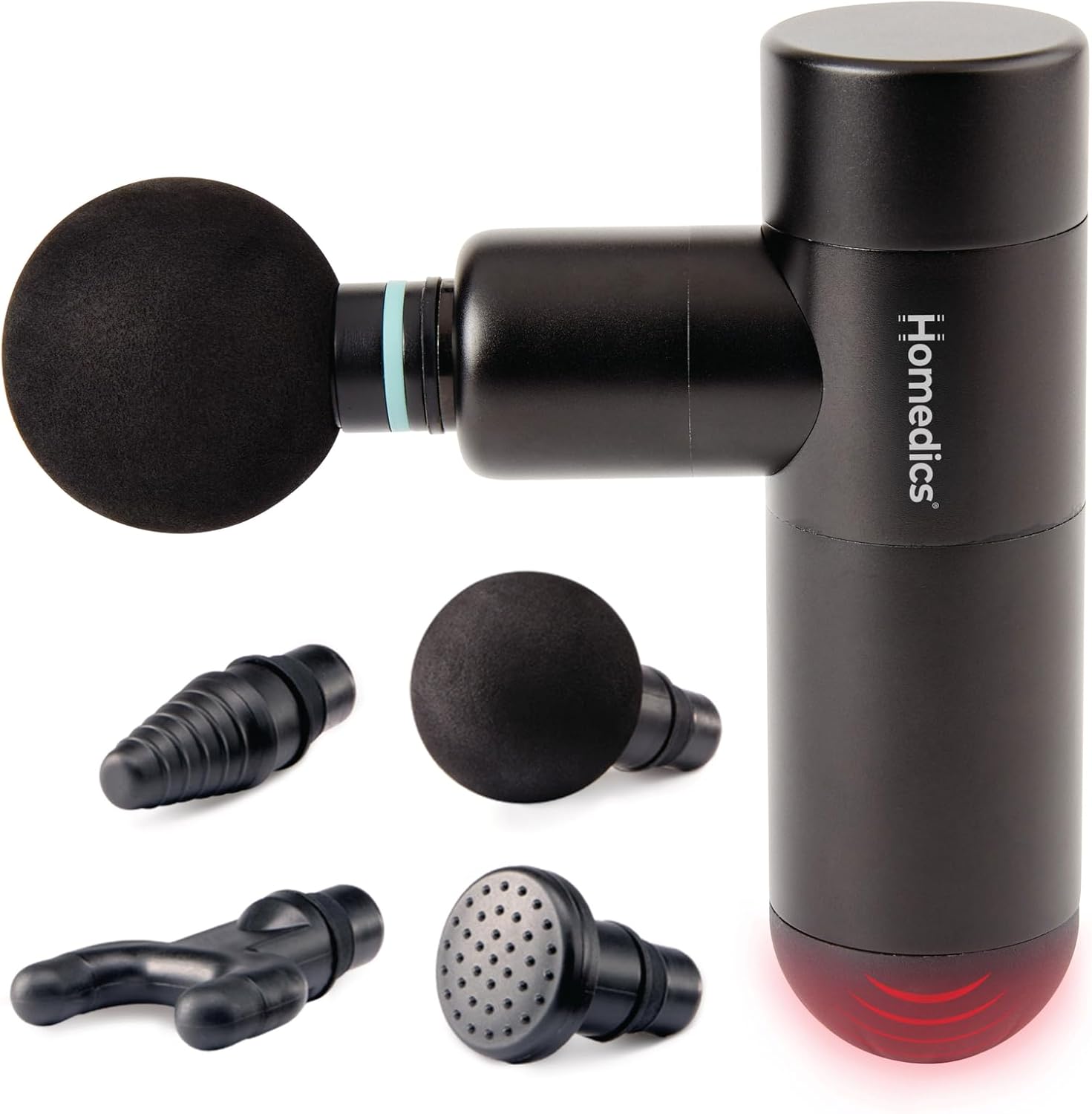 Homedics Therapist Select Compact Percussion Massager, 4 Attachments, Thermal Heat, Rechargeable Battery with 4-Hour Runtime, 3 Intensity Levels, Cordless for Travel