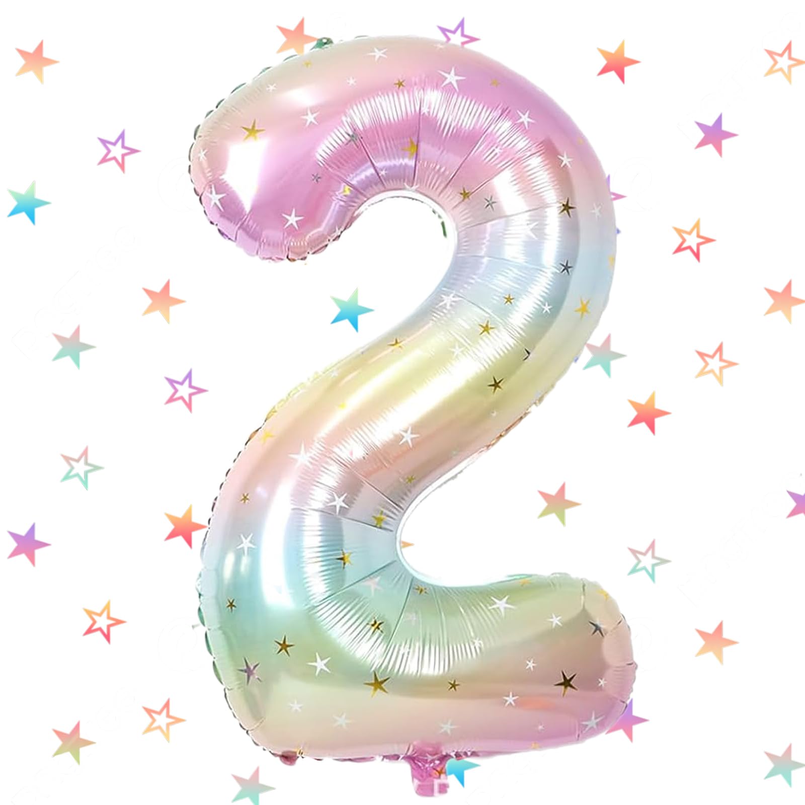 Birthday Foil Balloon Number 2 Rainbow, 101 cm Giant Foil Balloons Number 2, Helium Balloon Numbers 2 Decoration, 2nd Birthday Balloon Decoration Wedding Anniversary Party Decoration - Flies with