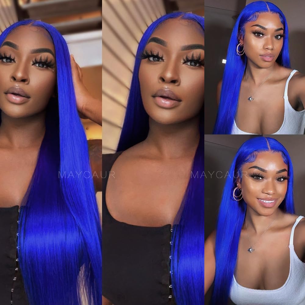 Amazon.com : Maycaur 30 Inch Blue Lace Front Wigs for  display picture 3