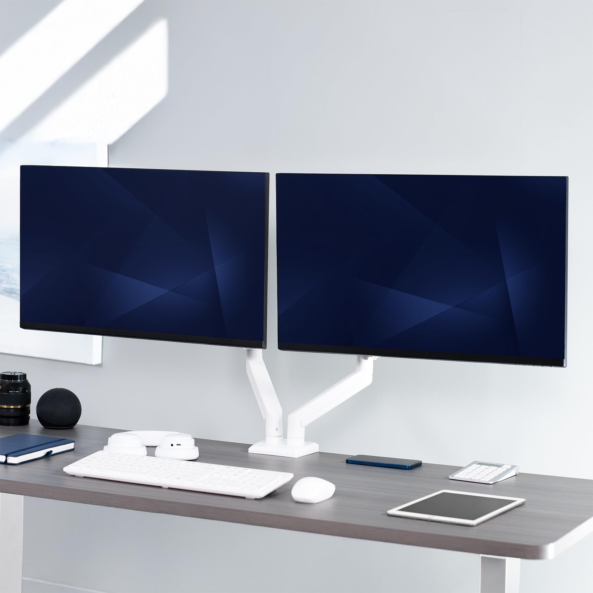 VIVO Supporto articolato doppio da 17 a 27 pollici con molla pneumatica per 2 schermi monitor con VESA max 100 x 100, bianco (STAND-V102OW)