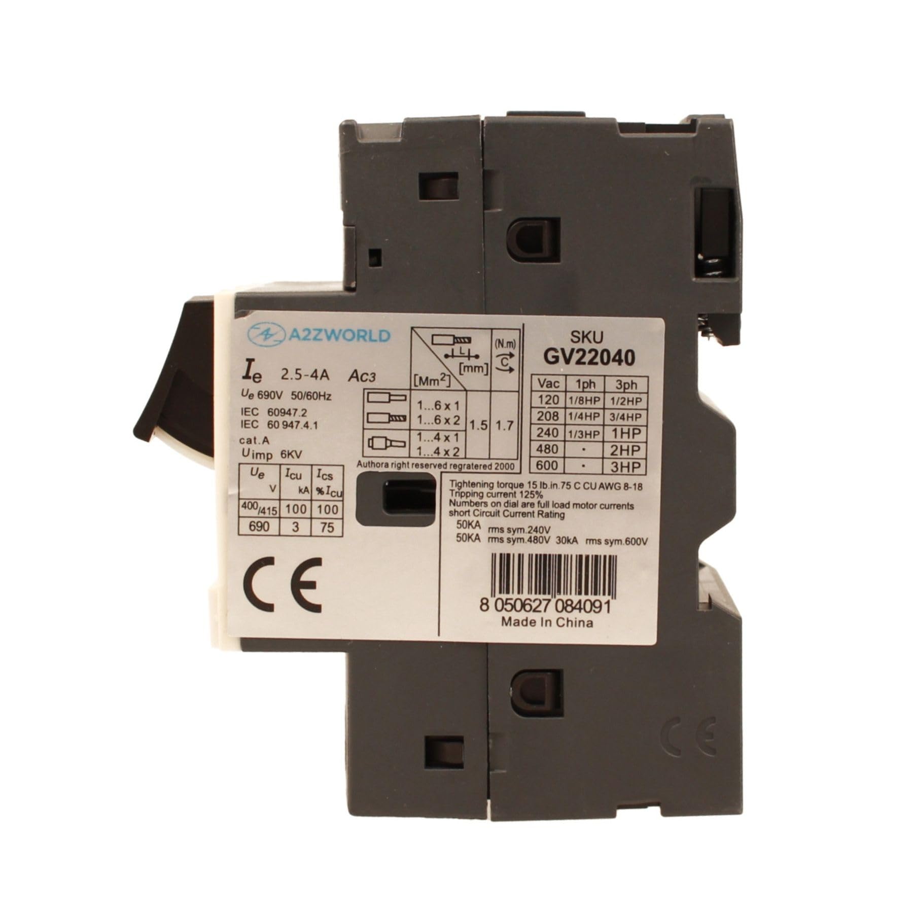 Salvamotore Termico 3P Tripolare per Protezione Motore, Regolabile 2.5-4A 1.5KW, Interruttore Termico Motore 2.5 Moduli DIN, 690V AC Per Monofase e Trifase