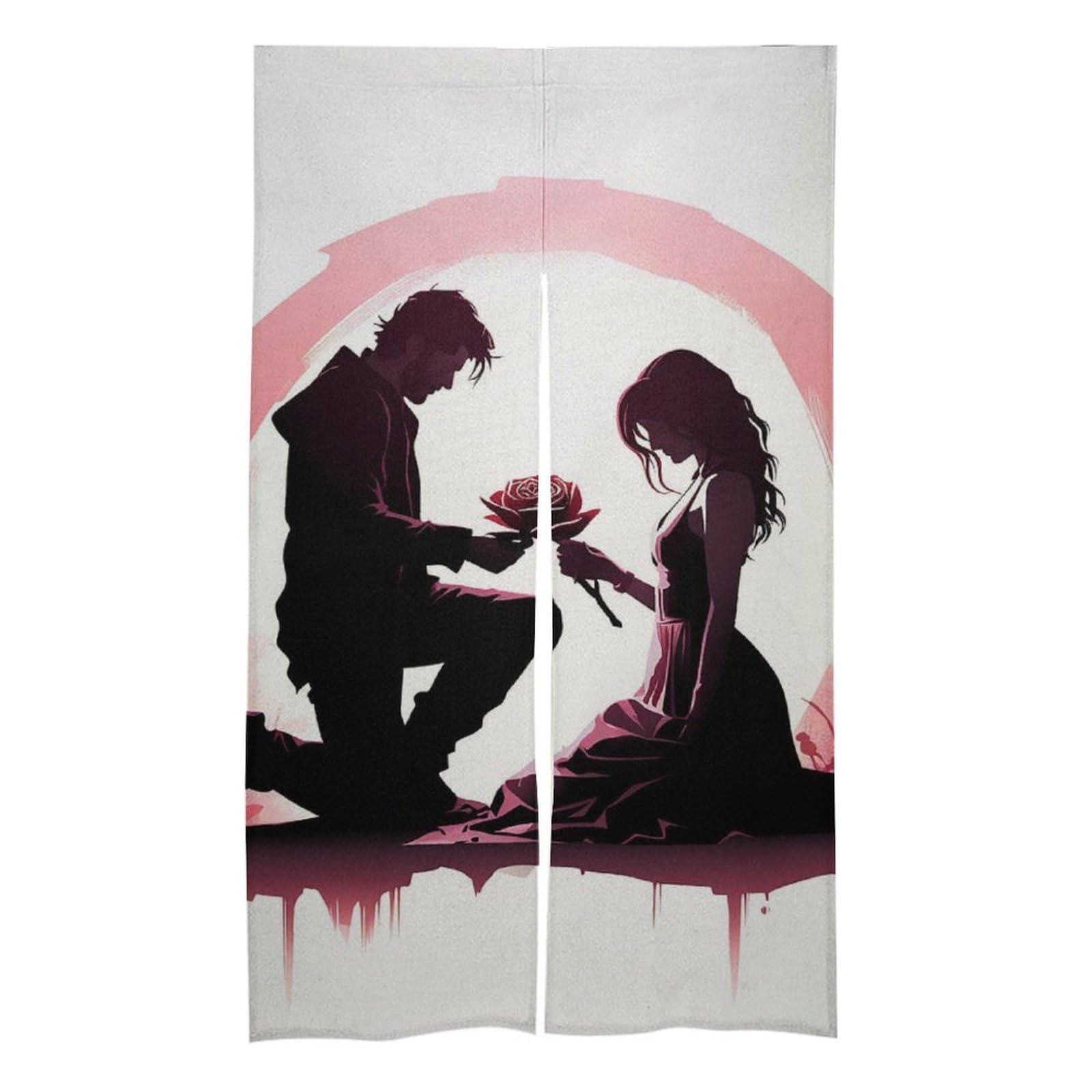 Rideau de porte en lin occultant avec motif rose élégant