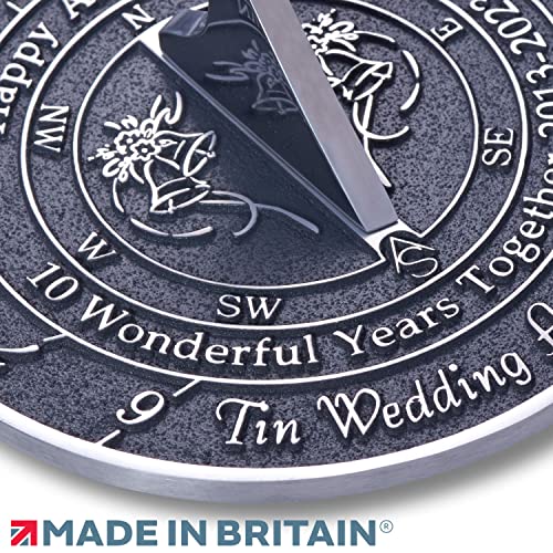 Anniversary Sundial Gift For 10Th Tin Wedding Anniversary 2013-2023 With Pedestal Stand. Recycled Metal Home Decor Garden Present Idea Handmade In Uk For Parents, Grandparents, Friends Or Couples #TOP1