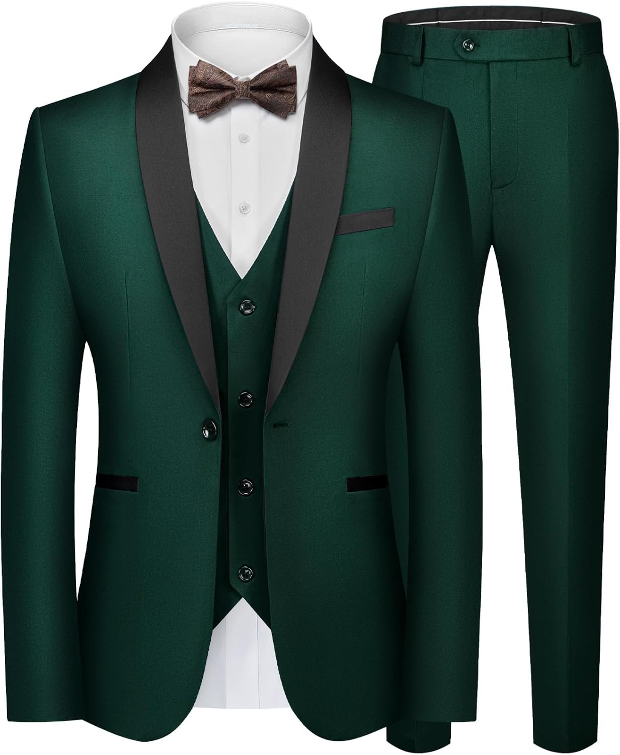 WEEN CHARM Mens Suit Slim Fit Tuxedo 3 Piece One Button Shawl Lapel Blazer Jacket Vest Pants Set for Prom Party