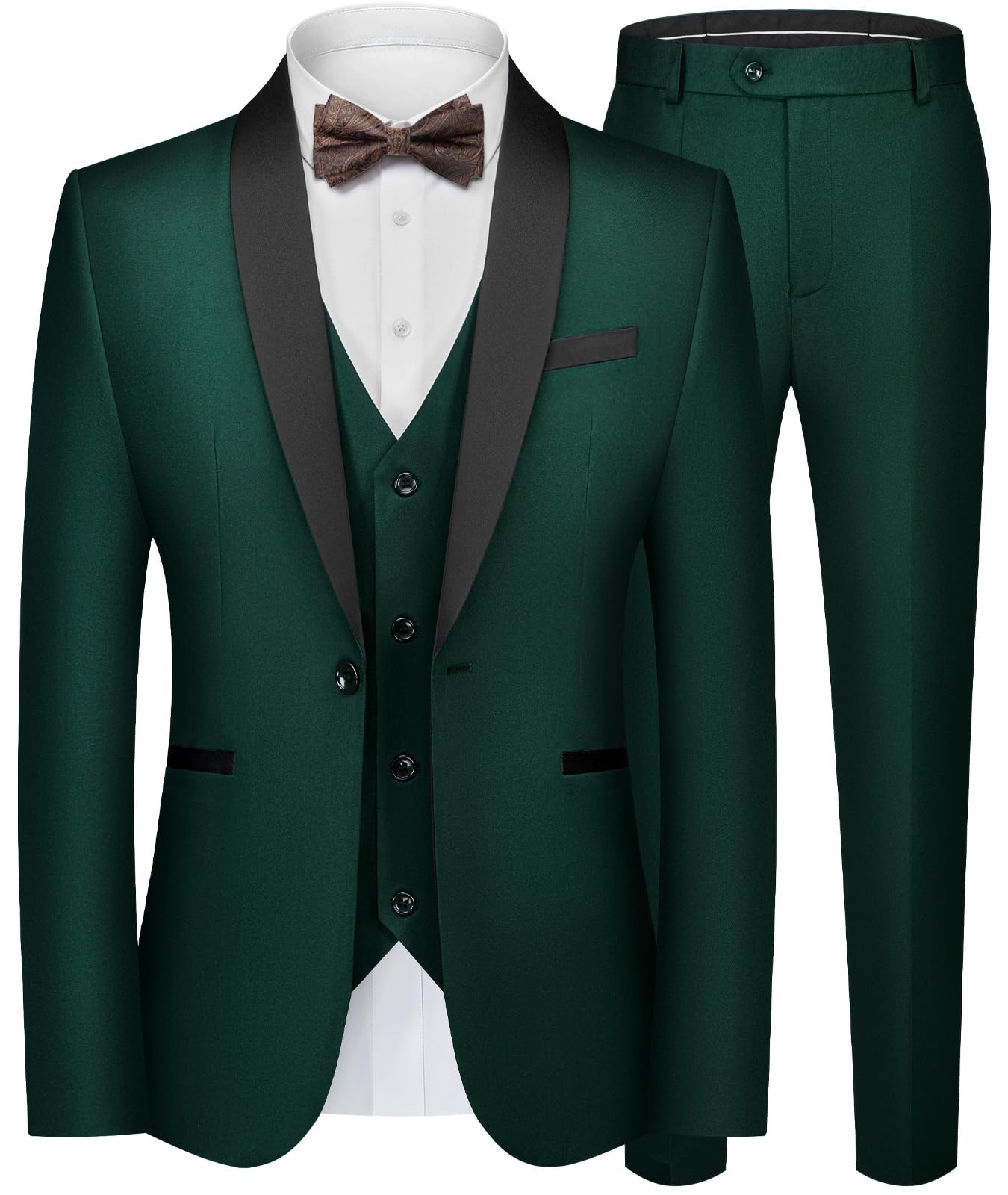 WEEN CHARM Mens Suit Slim Fit Tuxedo 3 Piece One Button Shawl Lapel Blazer Jacket Vest Pants Set