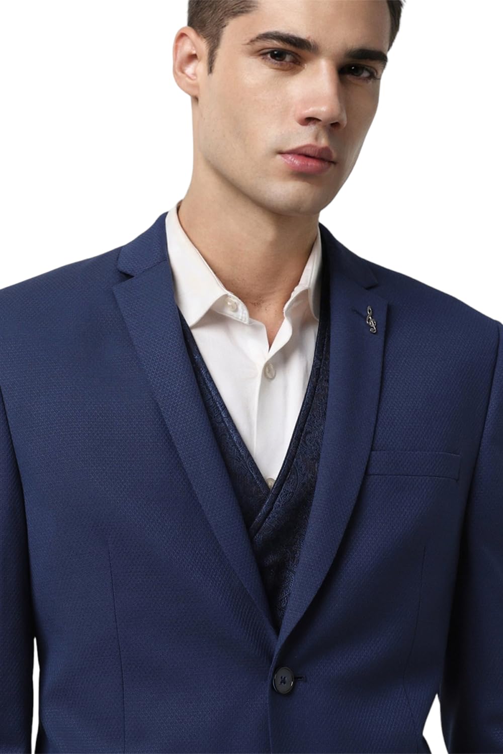 Van Heusen Men Blue Solid Slim Fit Wedding Three Piece Suit 3
