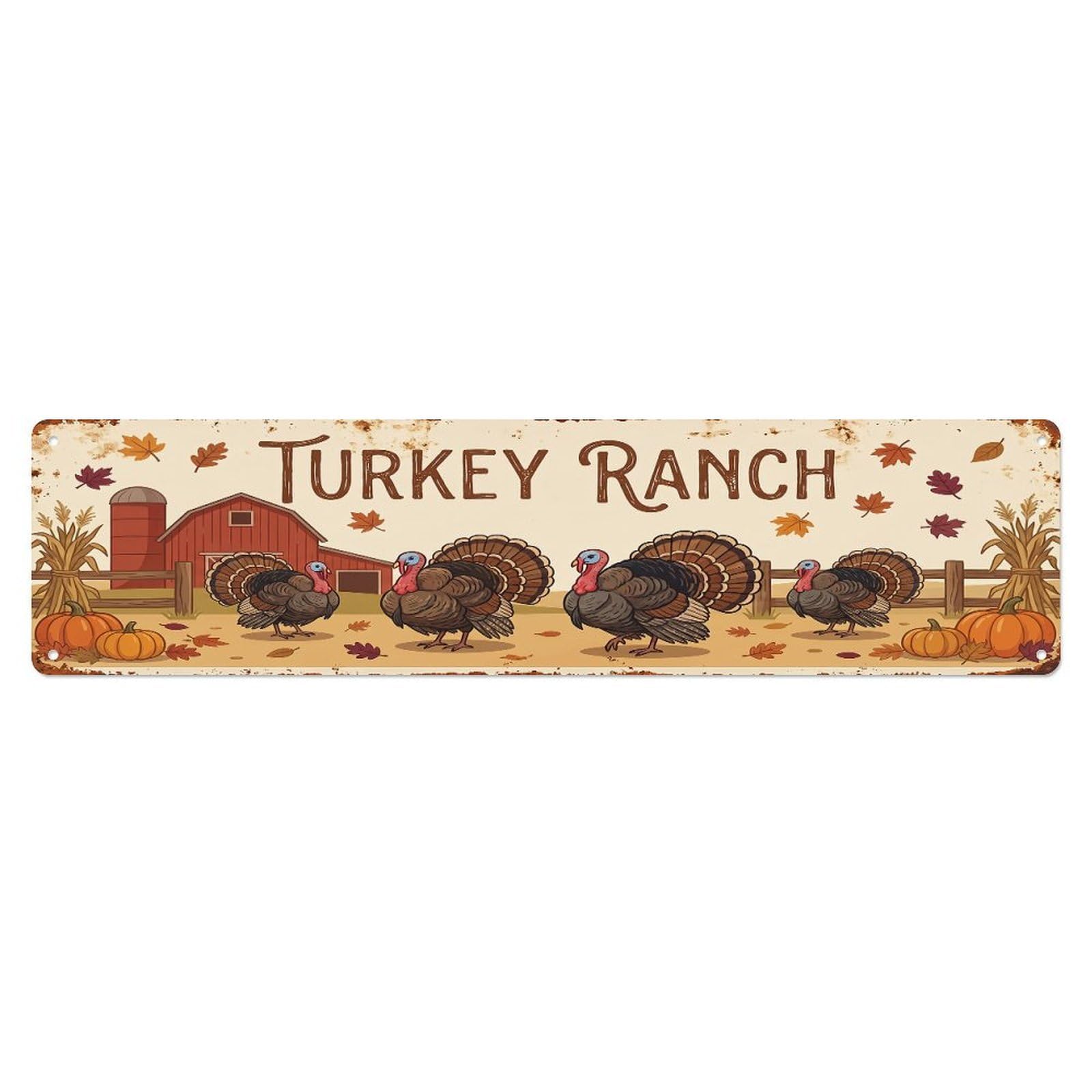 Vintage Turkey Farm Scene Turkey Ranch Metal Tin Sign