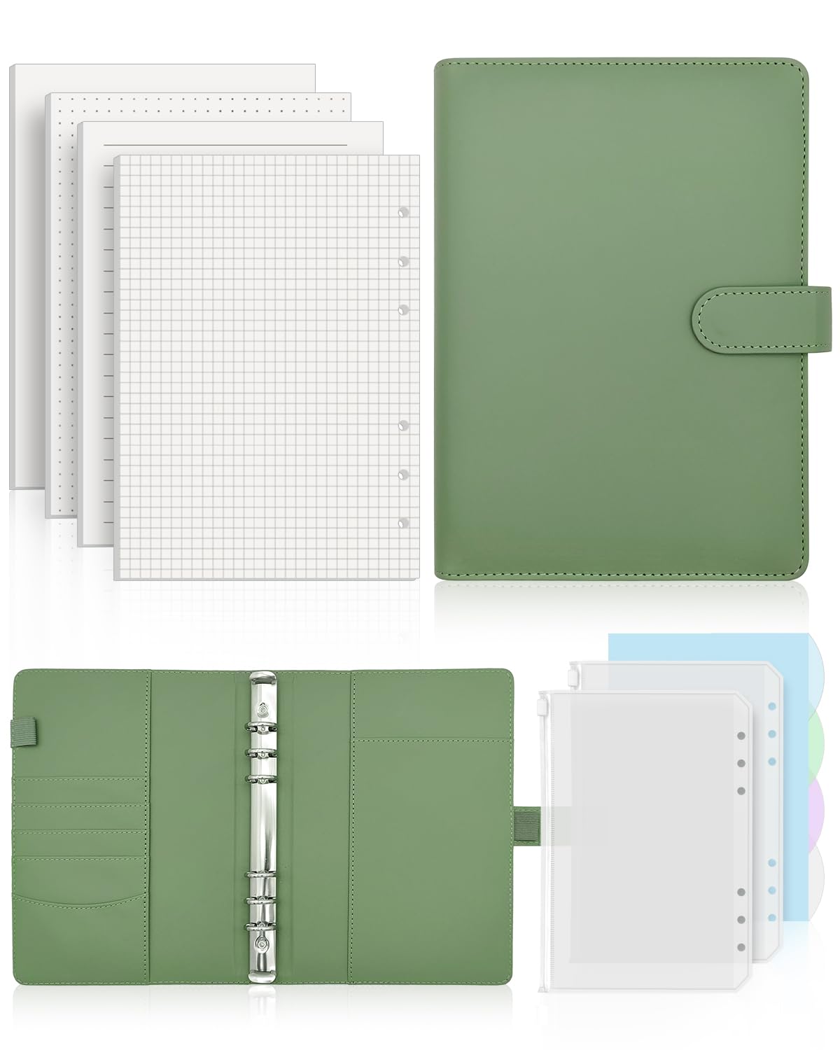 Kisvic Notebook A5 Ring Binder Refillable 140 Sheets 4 Styles A5 Refill Paper Binder with Binder Pockets for School Notes Travel Journals