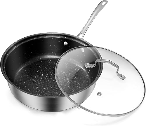 Miniatura 5 de Juego de utensilios de cocina de cocina, 12 piezas híbridas de acero inoxidable, sartenes antiadherentes, cacerolas, sartén para saltear y olla,