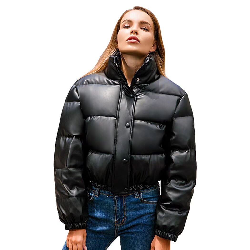 Giacca-Donna Invernale-Ecopelle Oversize-Calda Cotone-Impermeabile Trendy-Elegante Cappotto - Trapuntato Leggera Giacca in Pelle PU,Tinta Unita Giacca con Tasche Modae da Donna