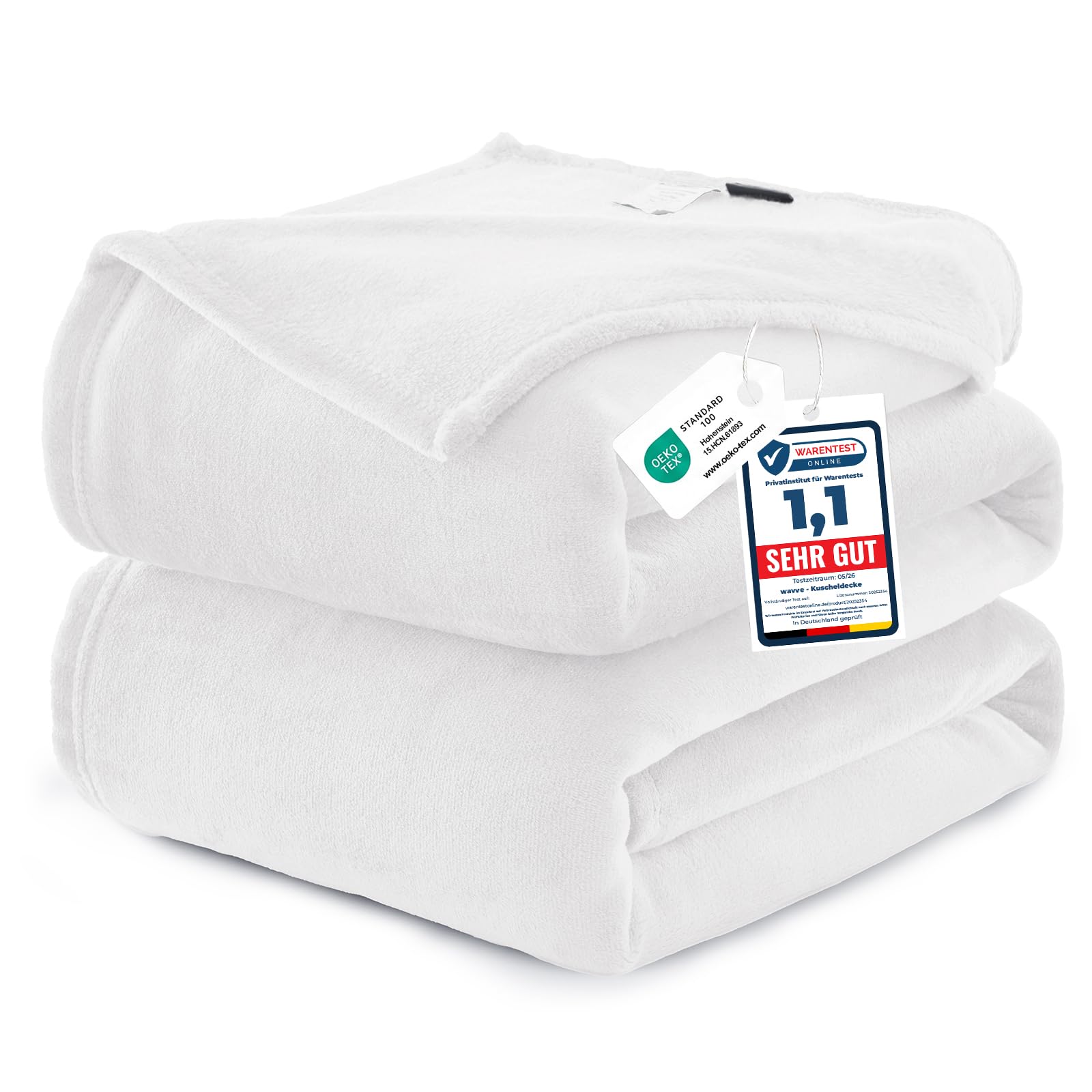 WAVVE Fleece Blanket White Queen Size XL White 7ft x 8ft - Fluffy Soft Warm Versatile Large Throw Blanket for Bed/Sofa/Couch, 220x240 cm
