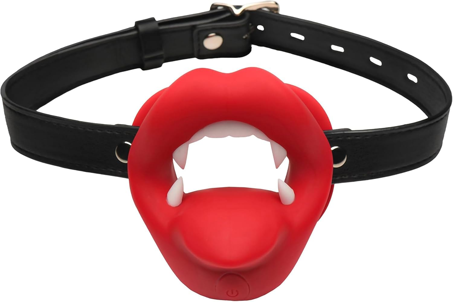 MASTER SERIES Vampire Vibrating Mouth Gag for Beginners, Men, Women, & Couples. Vampire Fangs and Big Lips. Premium Silicone. Waterproof and Rechargeable. 3 Pieces, Black & Red.