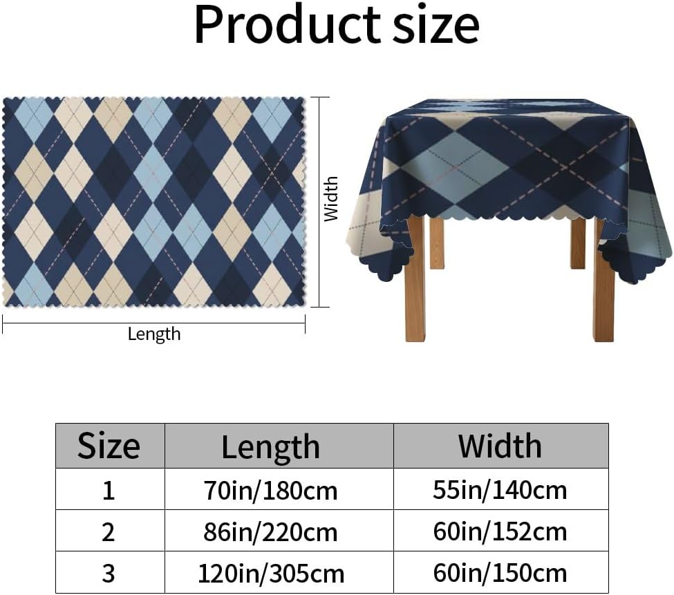 Blue Beige Plaid Pattern Rectangle Tablecloth 60 × 120 Inch, Reusable Girly Party Tablecloths, Rodeo Party Decorations Cottage Tablecloth for Picnic Home Beach Table Cover